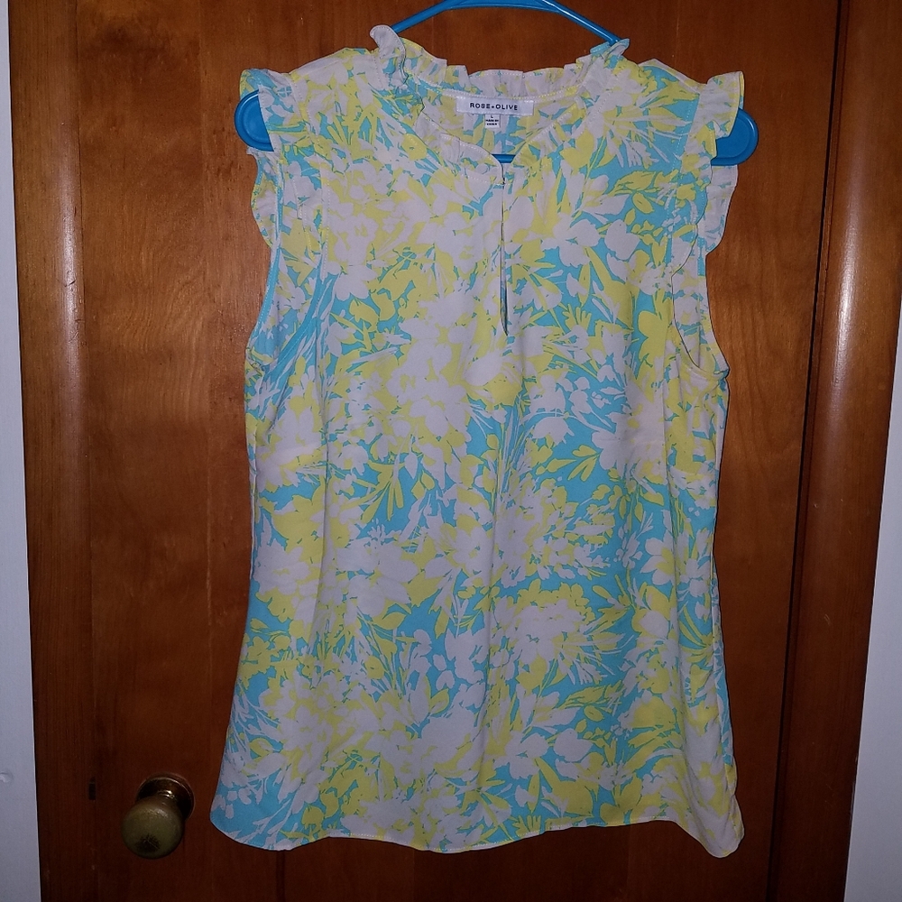 Rose & Olive Aqua and Yellow Floral Tank Top